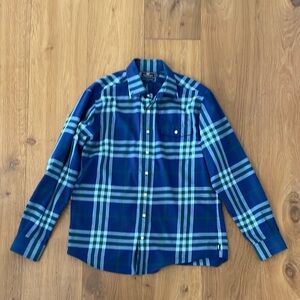 Vineyard Vines Navy and Teal L Slim Fit Crosby Very Soft Plaid Shirt